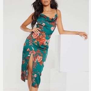 PLT floral satin midi dress